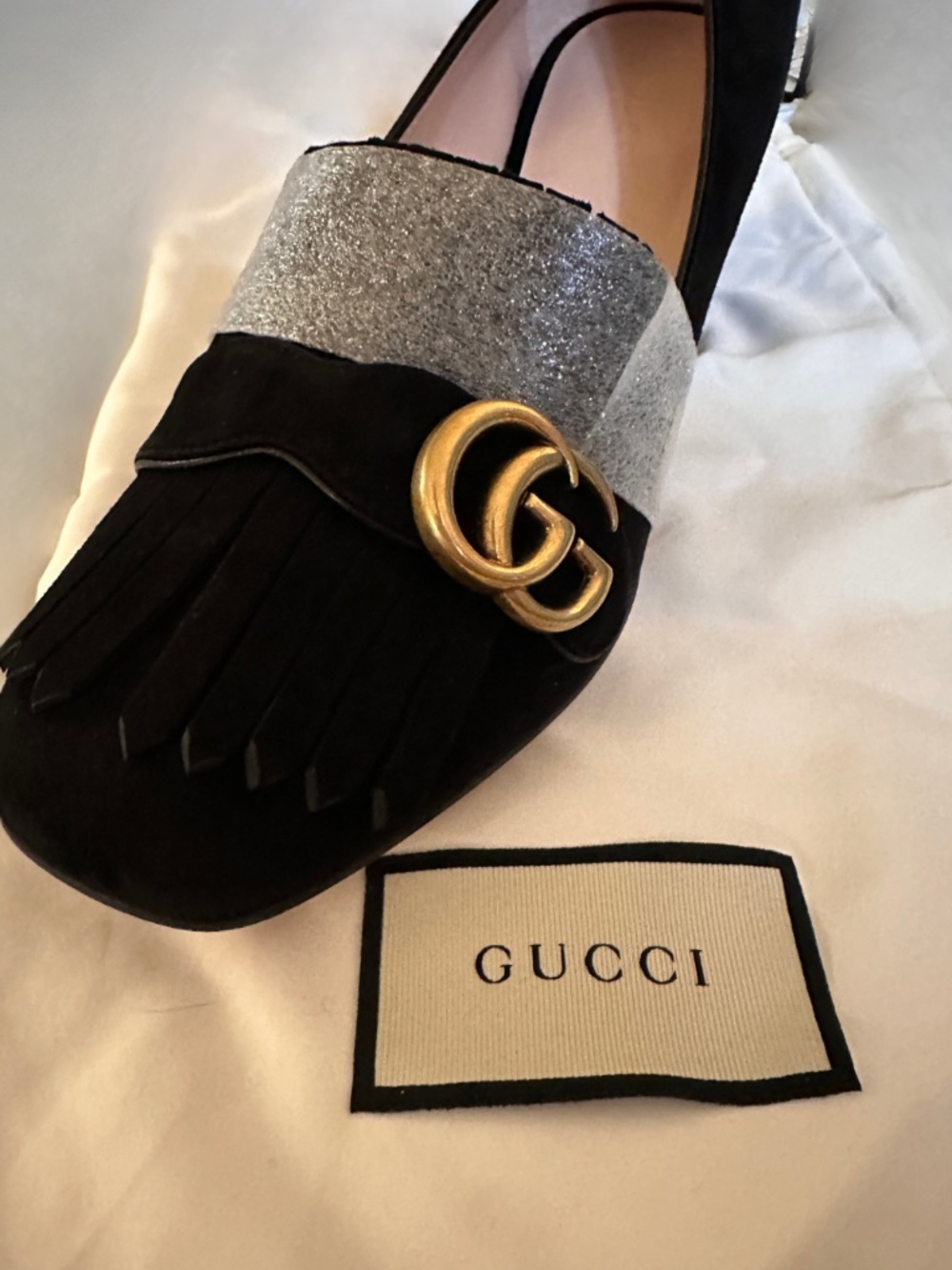 NEW Gucci Marmont Black Fringe Suede Heels - Women's 39.5